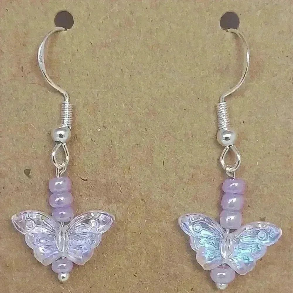 Iridescent purple butterfly 925 silver earrings - Picture 4 of 4